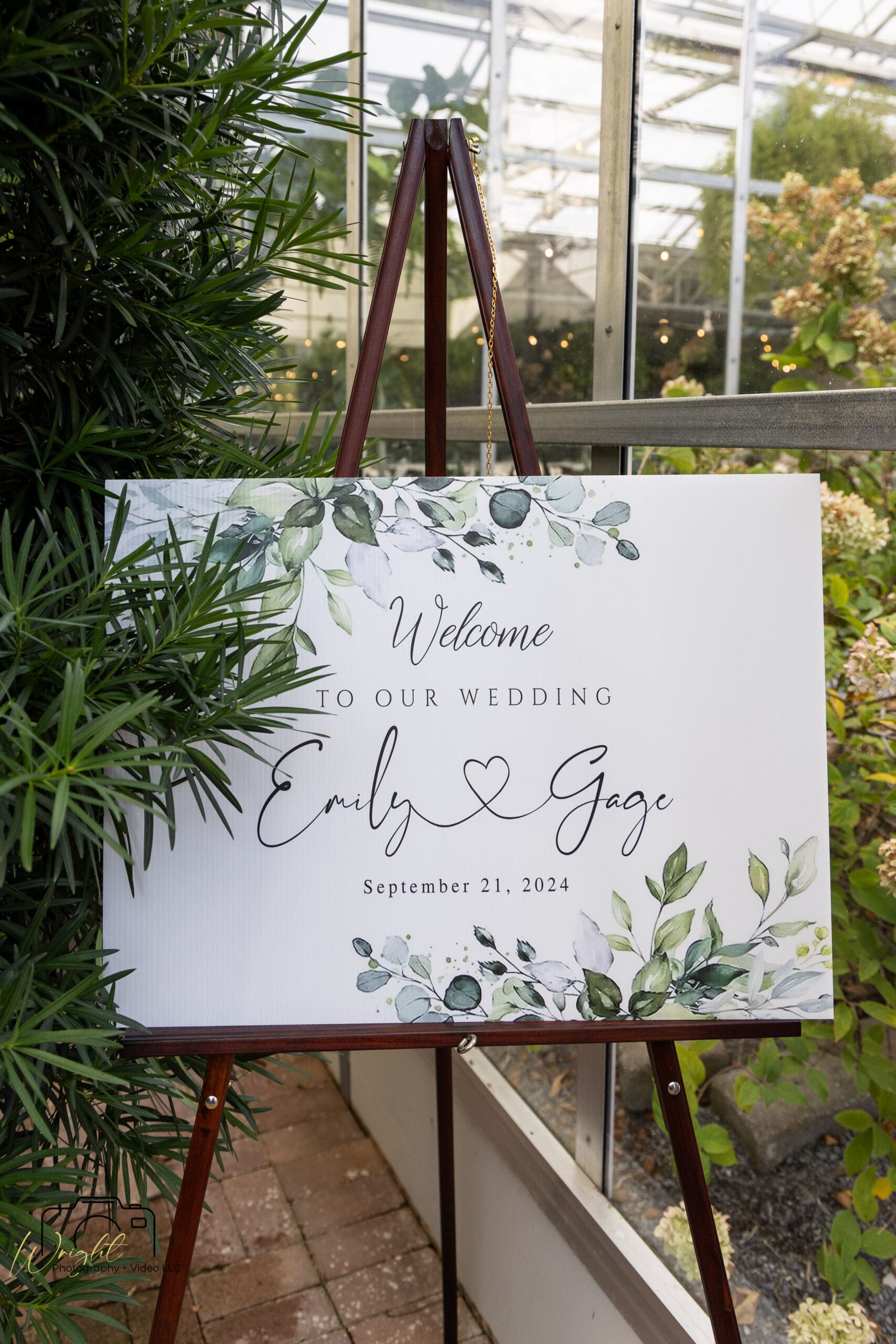 Welcome sign at Gage and Emily's wedding