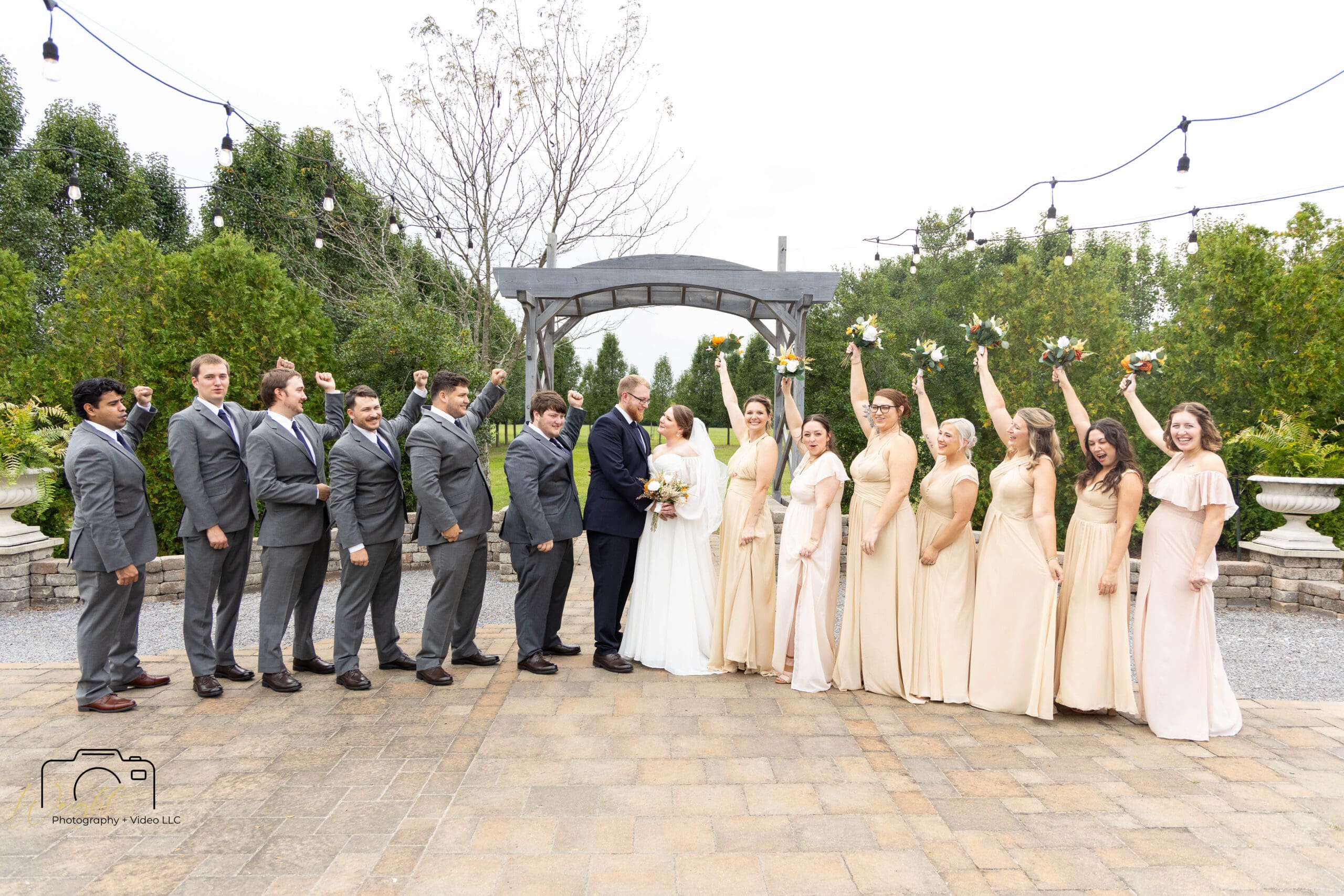 The wedding party celebrating