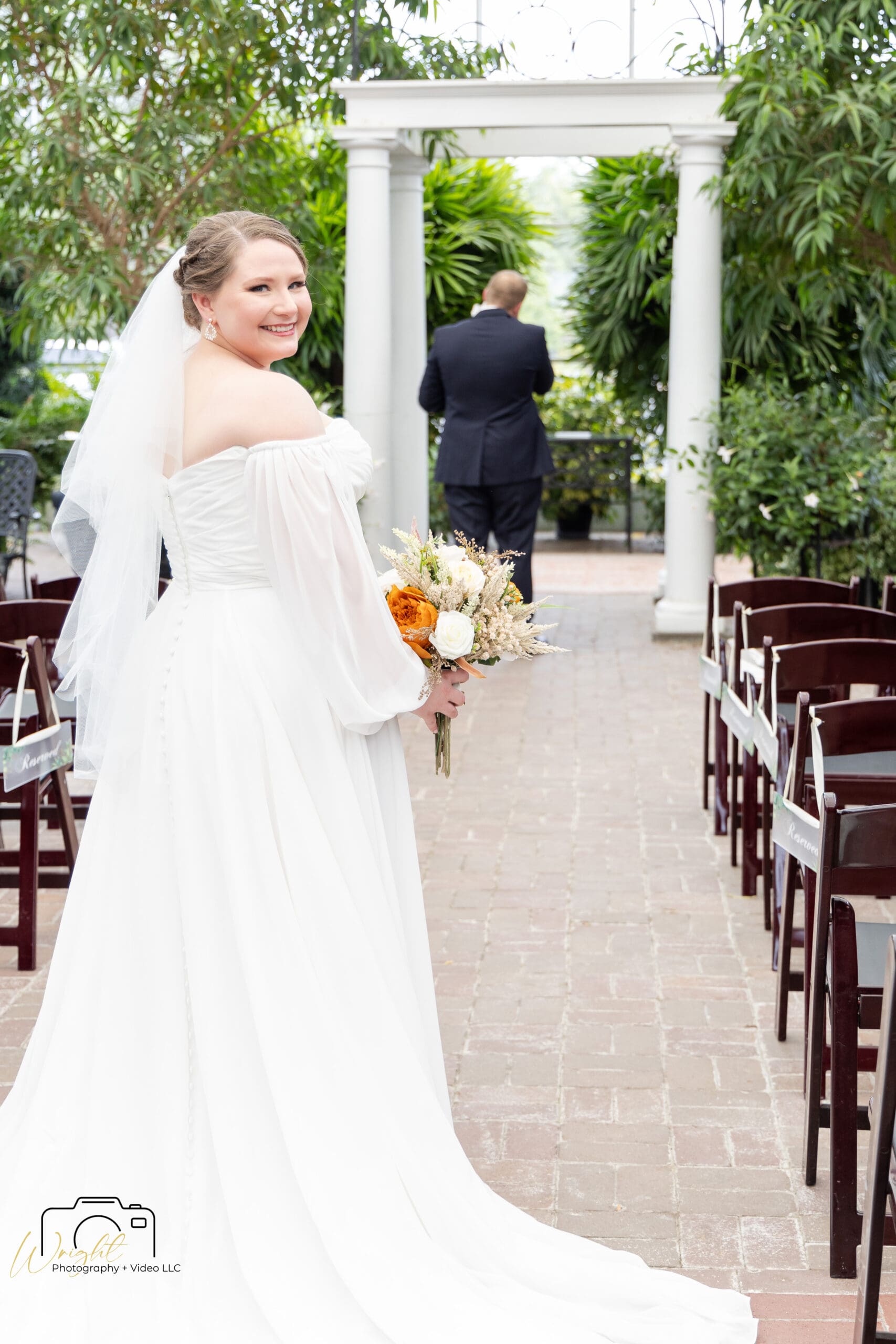 Emily walking toward the first look